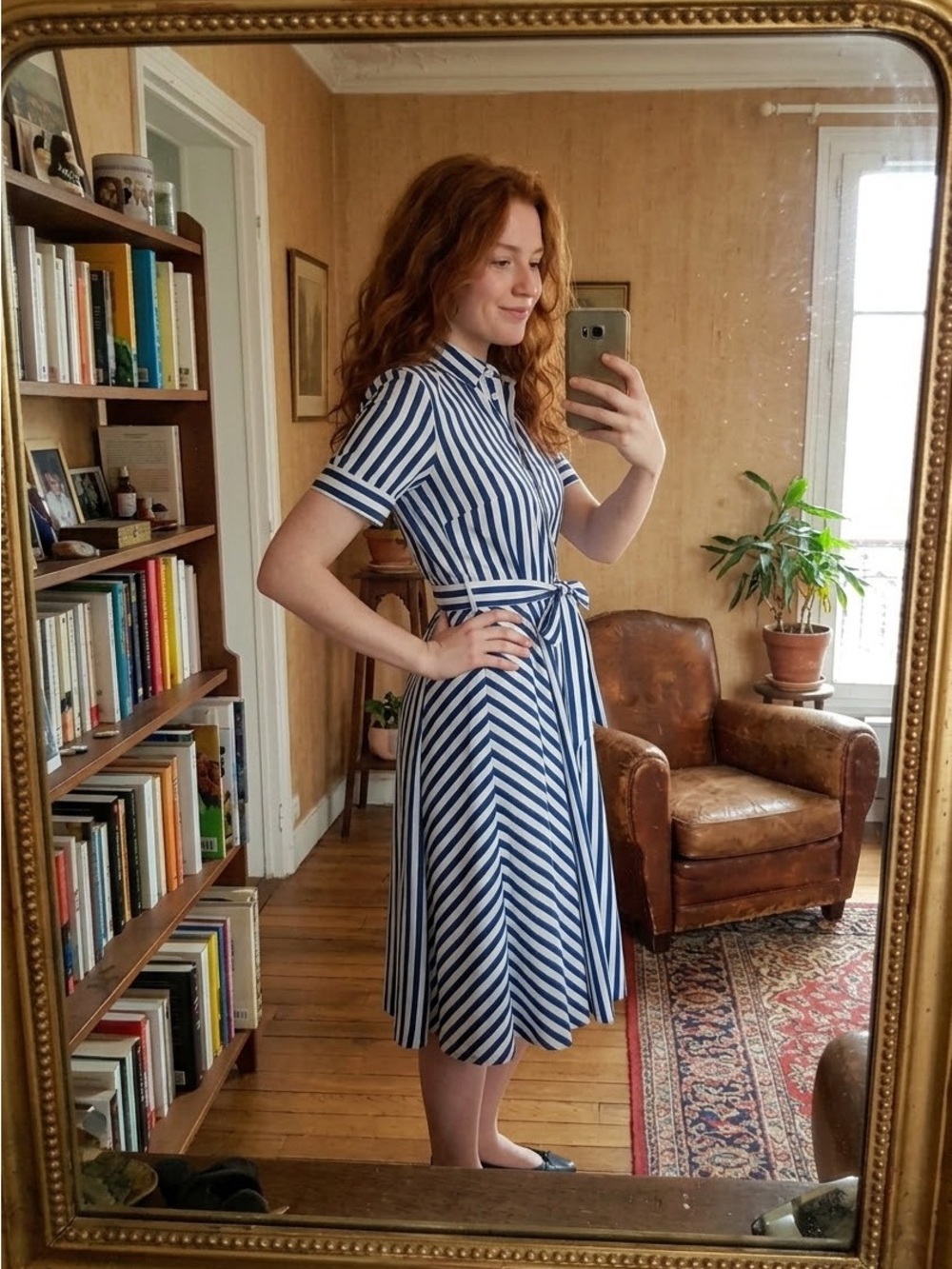 Lily Silk - The Amalfi Stripe Silk Shirtdress with Belt - Size S -New with tags
